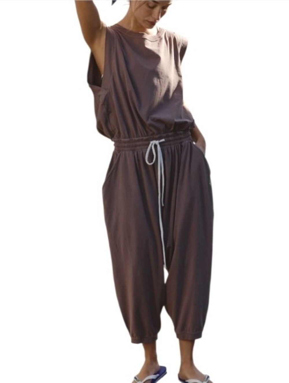 Free People Hot Shot Harem Brown Sleeveless Drawstring Jumpsuit